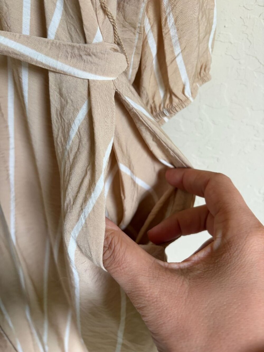torrid Beige & White Striped Midi Shirt Dress with Tie Waist - Picture 9 of 12